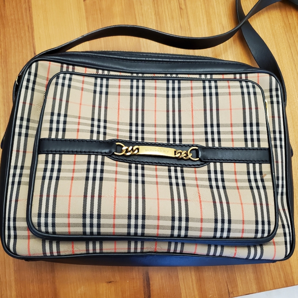 Burberry check zip messenger 13w x 9h x 4.35d